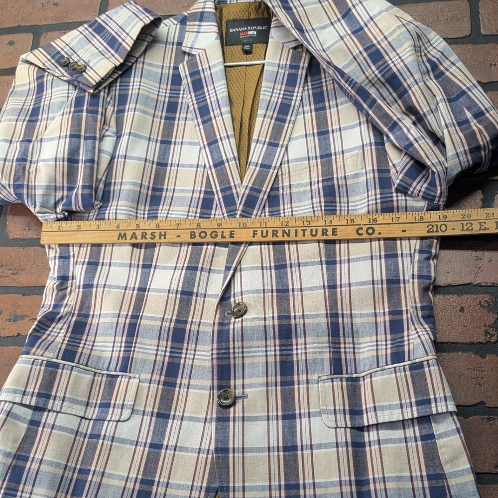Banana Republic Mad Men Plaid Blazer 38S Tailored Slim Fit Navy Red Gold Lining - Picture 7 of 16